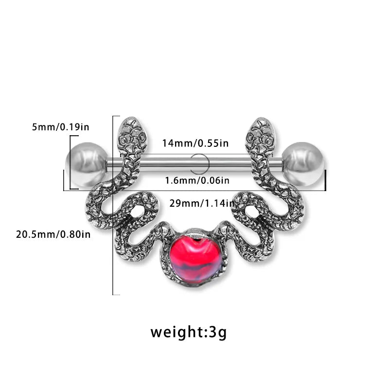 1 Piece Nipple Rings & Studs Hip-Hop Rock Animal Heart Shape 316 Stainless Steel Alloy Copper Plating Inlay Rhinestones Zircon Black Plated
