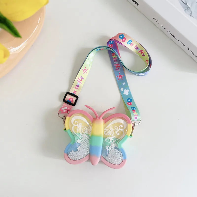 Children's Baby quicksand Butterfly Silicone Crossbody Small Bag Kneading Music Decompression Rodent Control Pioneer Girls Infant Bubble
