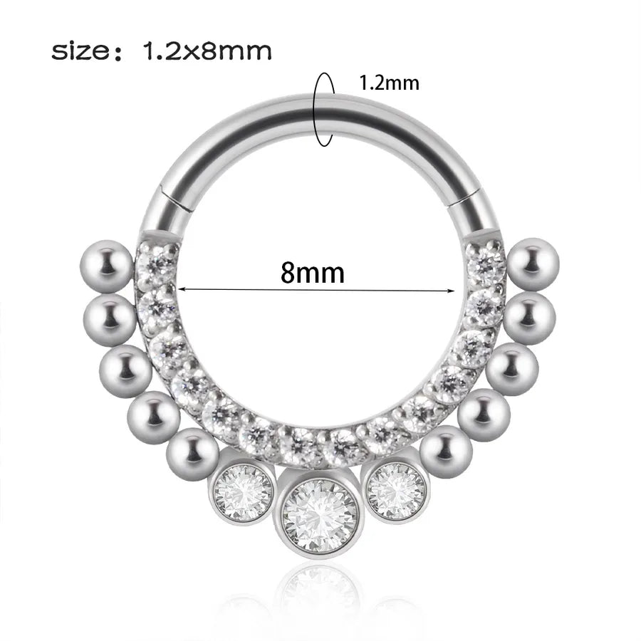 1 Piece Nose Rings & Studs Hip-Hop Round 304 Stainless Steel Rhinestone Copper Plating Rhinestones Zircon
