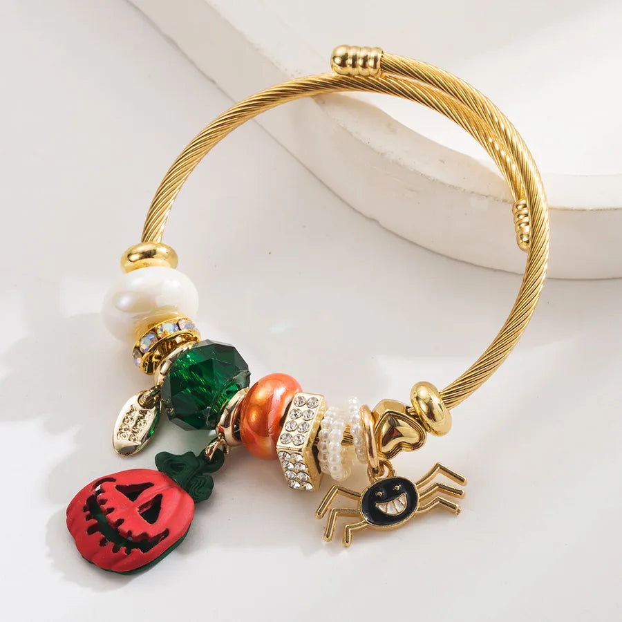 Halloween Elements New Style Women's Gold Stainless Steel Bracelet With Pendant Alloy Skeleton Head Spider Bracelet Design