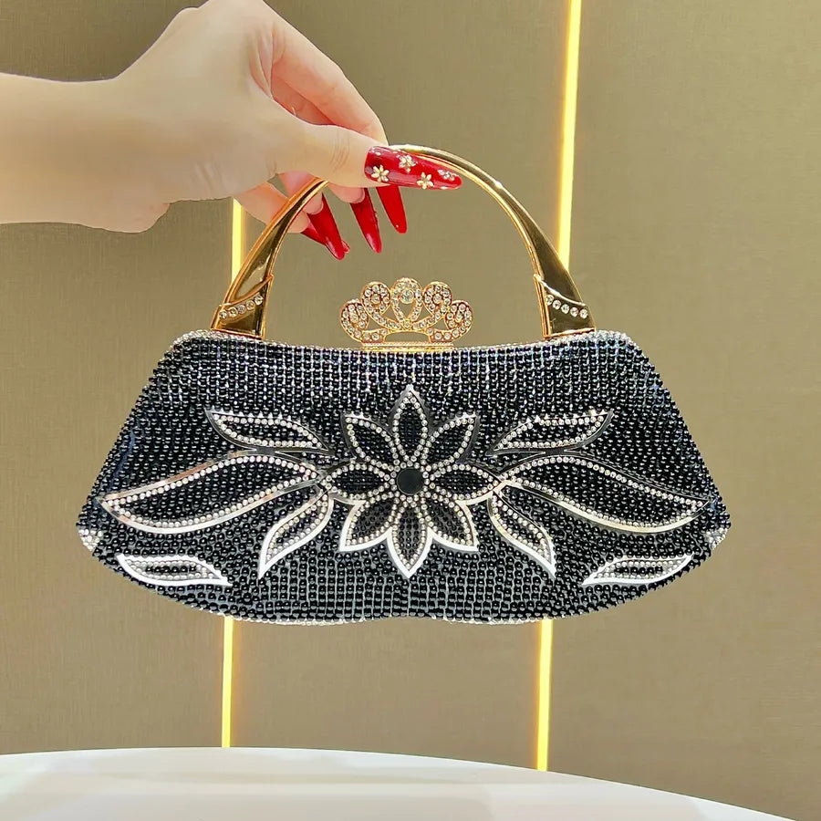 Elegant Evening Bag Fairy Handbag Wedding Reception Clutch High-End Gown Purse Square Polyester Box Bag Fashionable Printed Chain