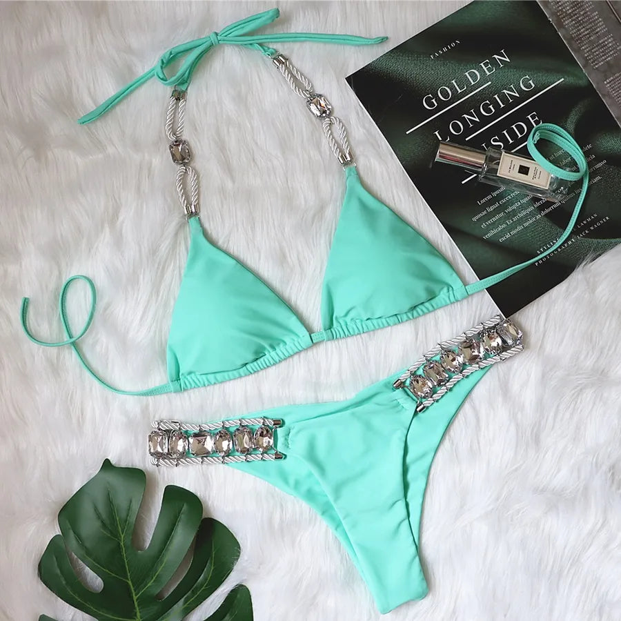 Solid Color Bikinis Polyester Swimwear