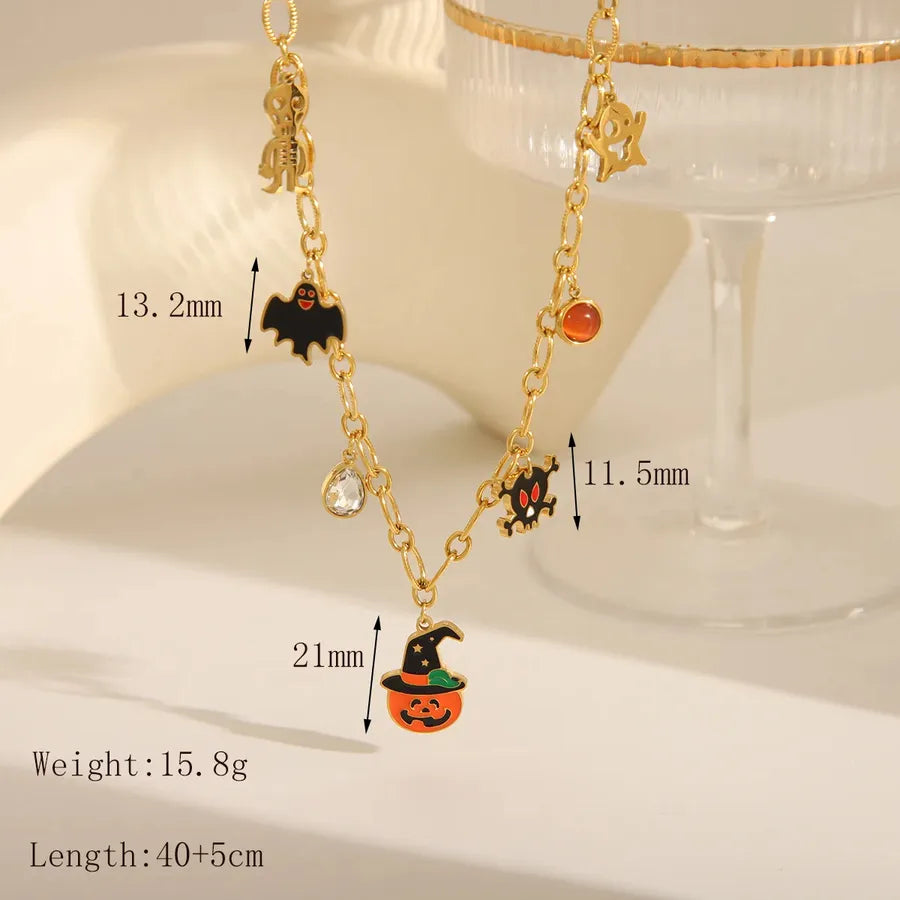 Halloween Series Pumpkin Funny Stainless Steel Plated 18K Gold Pendant Necklace Women's Artistic Commute Style Four Seasons Universal