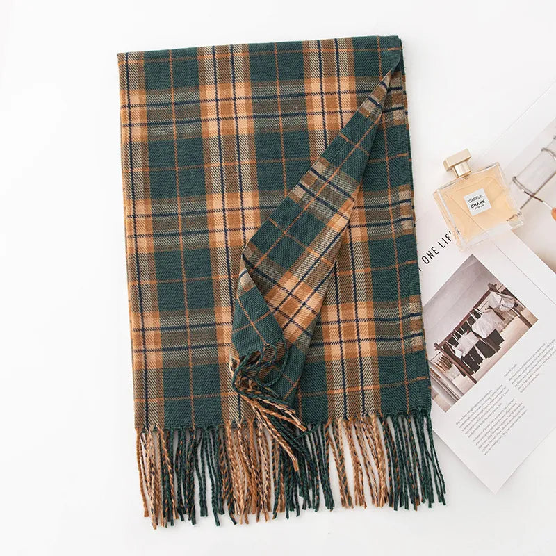 Women's Elegant Plaid Imitation cashmere Tassel Scarf