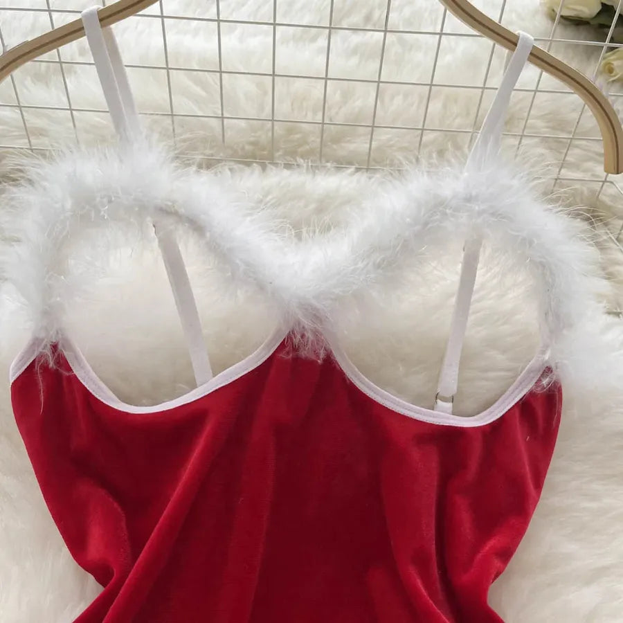 Women's Christmas Sexy Solid Color Sexy Lingerie Sets Party Jumpsuit Mid Waist Thong Sexy Lingerie