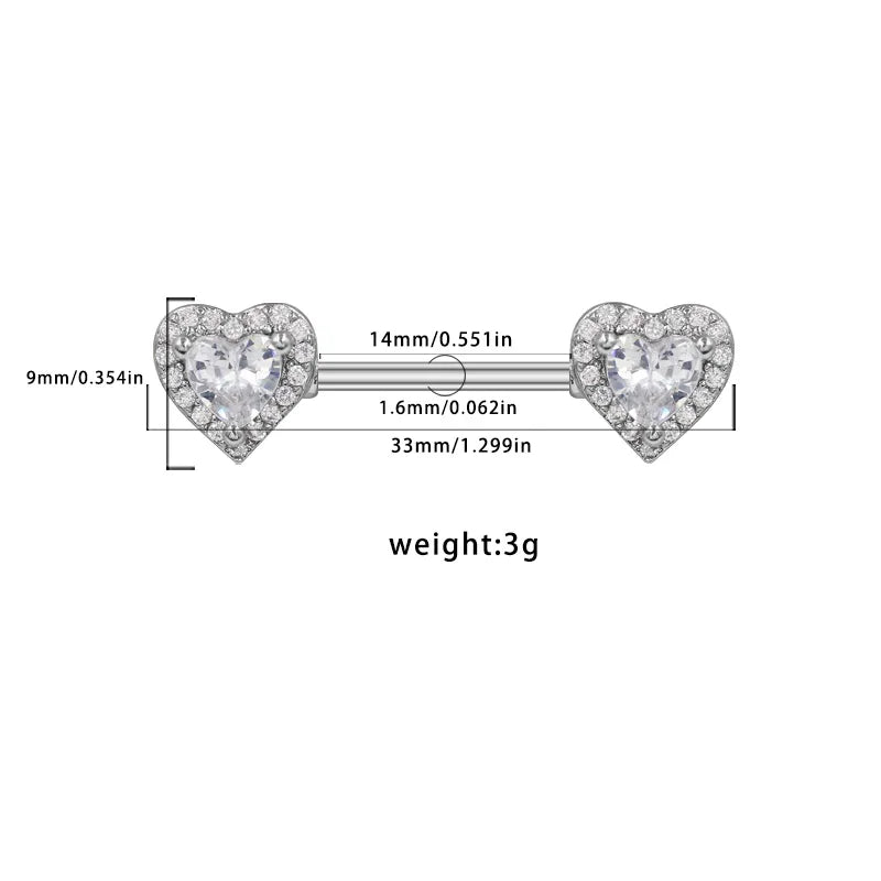 1 Piece Nipple Rings & Studs Solid Color Sports Commute Heart Shape Butterfly 316 Stainless Steel Alloy Copper Plating Inlay Acrylic Rhinestones Zircon White Gold Plated Nipple Rings & Studs
