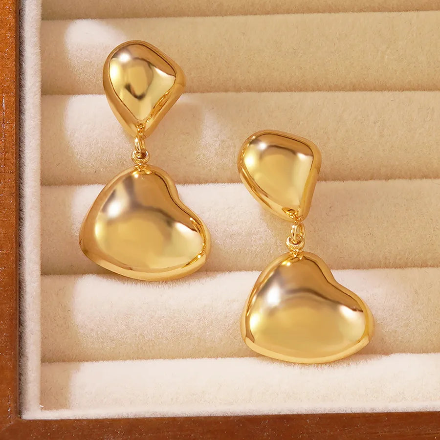 1 Pair Wedding Vacation French Style Asymmetrical Irregular Heart Shape 304 Stainless Steel Imitation Gold Drop Earrings