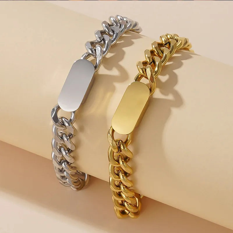 Hip-Hop Classic Style Round 304 Stainless Steel Gold Plated Bracelets In Bulk