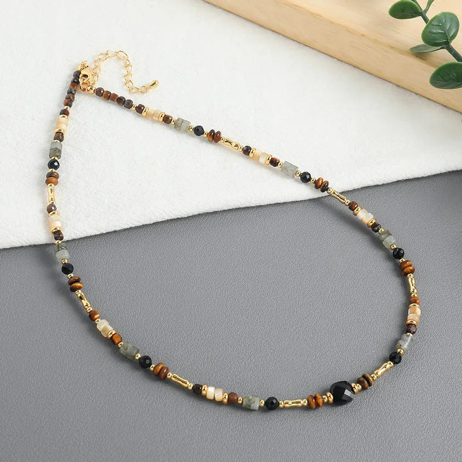 simple style geometric natural stone shell copper irregular beaded handmade necklace