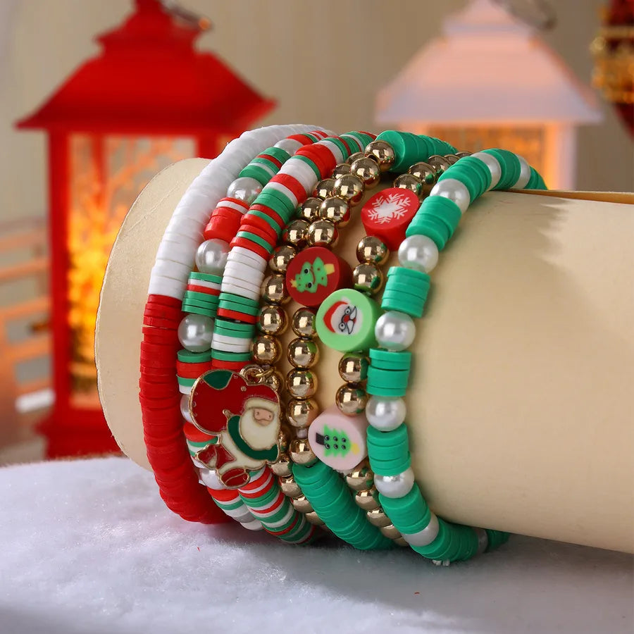 Cute Christmas Tree Santa Claus soft clay Beaded Bracelets Christmas Wholesale