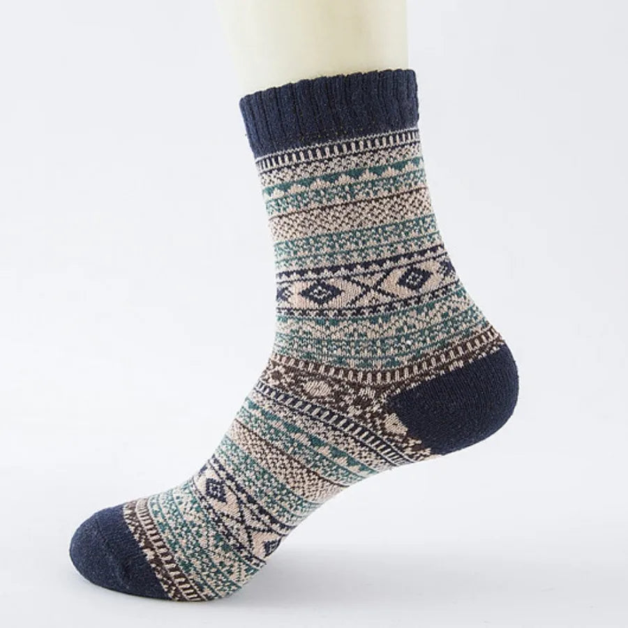 unisex japanese style geometric color block cotton wool crew socks a pair