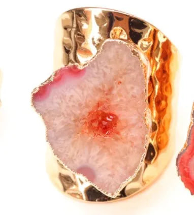 casual irregular crystal agate gold plated crystal wholesale open ring