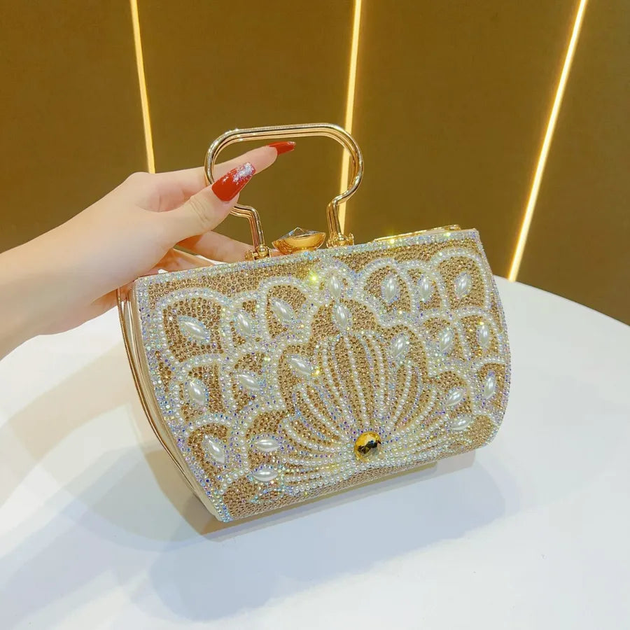 New Evening Clutch Bag Diamond Embedded Ladies Handbag For Dresses Party Fashion Square PU Leather Single Shoulder Strap