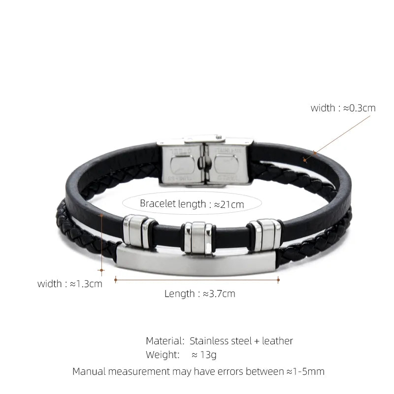 Casual Streetwear Geometric 304 Stainless Steel Pu Leather Braid 18K Gold Plated Men's Bracelets