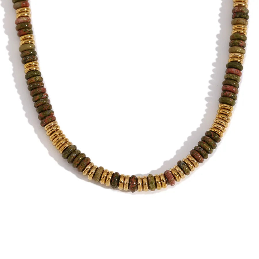 Retro Ethnic Style Geometric Stainless Steel natural stone 18K Gold Plated Necklace In Bulk