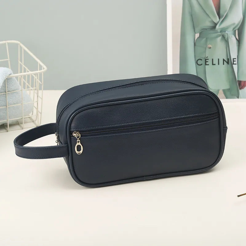 casual solid color pu leather nylon storage bag makeup bags