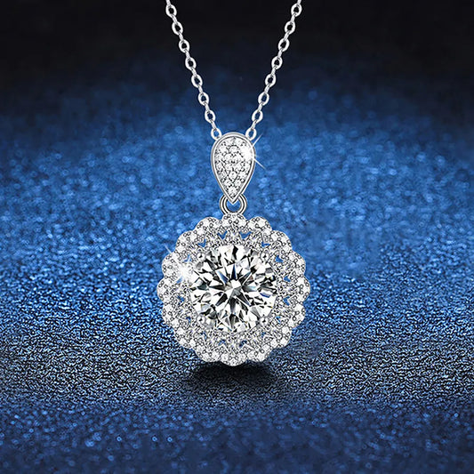 5 Karat Moissanite 925 Sterling Silver Pendant Necklace GRA Certificate Round Brilliant Cut Geometric White Gold Plated Pendant Necklace