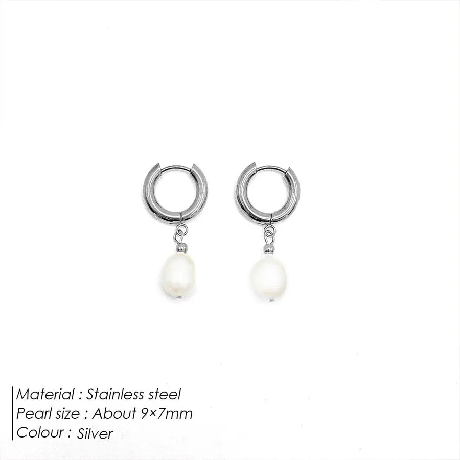 1 Pair Elegant Geometric 316 Stainless Steel Freshwater Pearl Drop Earrings