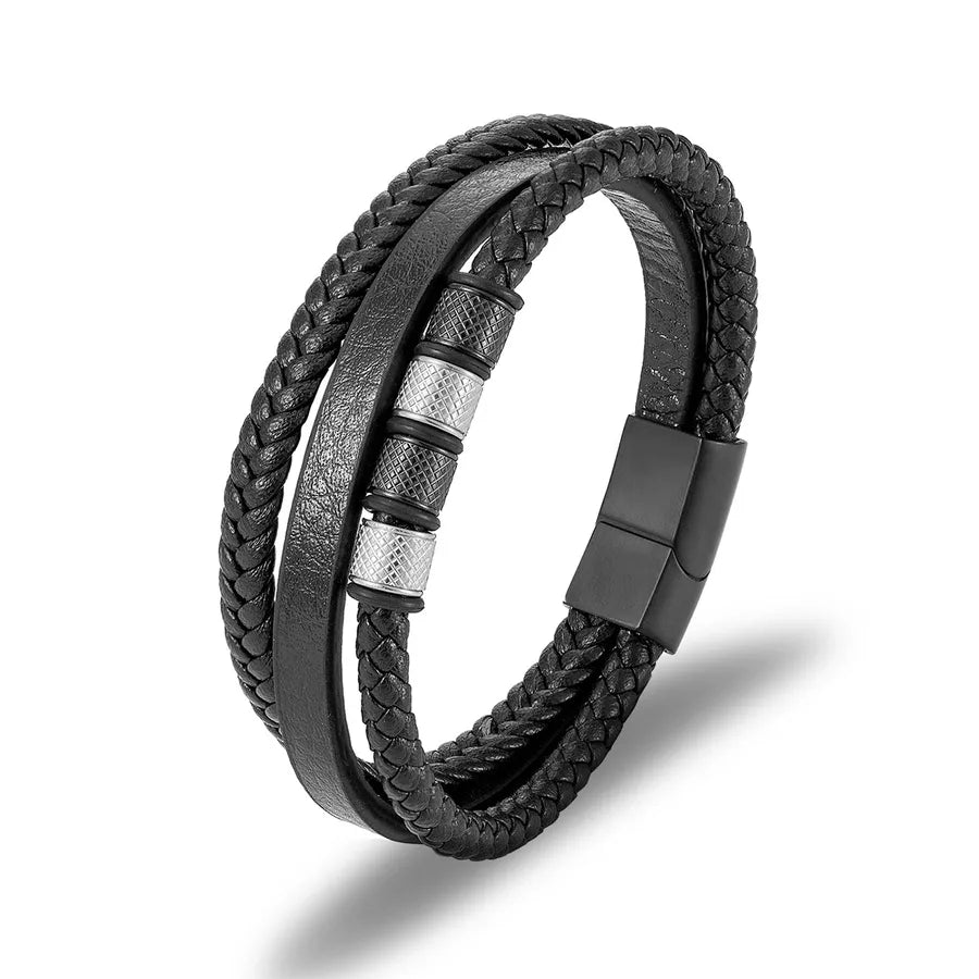 Simple Style Solid Color 316 Stainless Steel Pu Leather Plating Men's Bangle Men Cord & Leather Bracelets