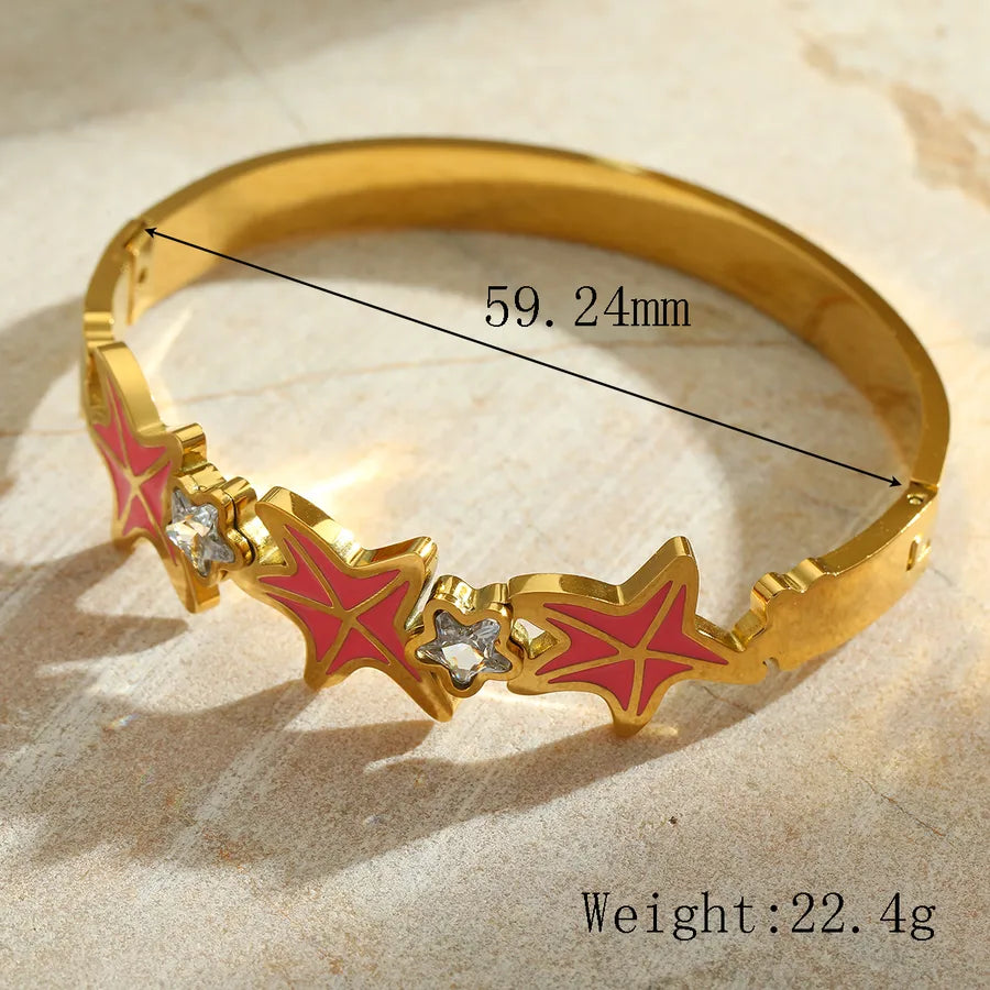 Casual Marine Style Simple Style Starfish 304 Stainless Steel 18K Gold Plated Zircon Bangle In Bulk
