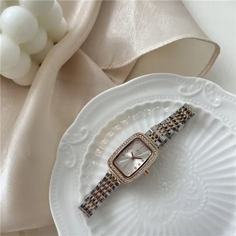 Elegant Business Luxurious Rectangle Butterfly Double Snap Quartz Watch