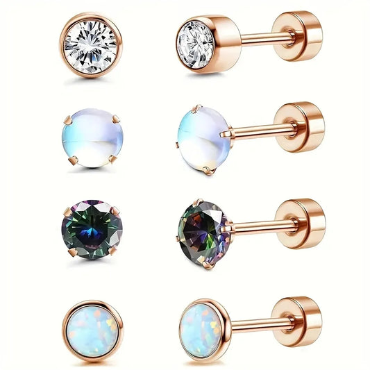 4 Pairs Simple Style Round 304 Stainless Steel Ear Studs