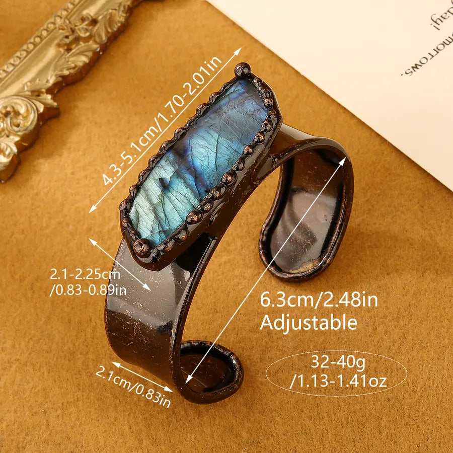 Retro Baroque Style Punk Geometric natural stone Labradorite Asymmetrical Irregular Handmade Natural Stone Women's Wide Bracelet