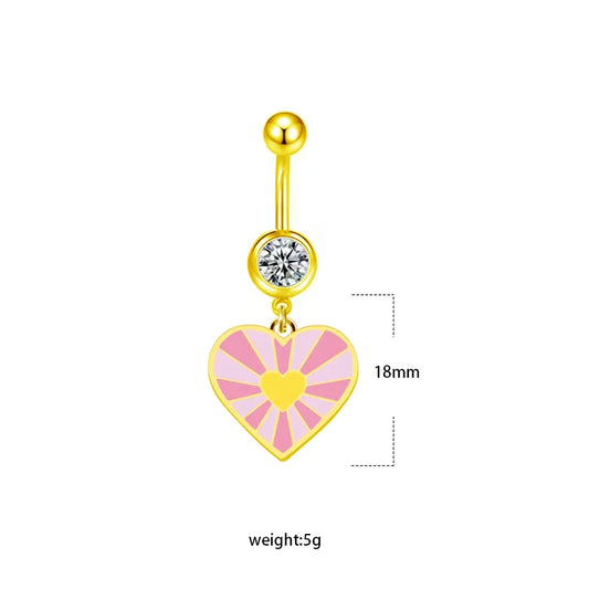 1 Piece Belly Rings Sexy Heart Shape Flower Butterfly 316L Stainless Steel Alloy Enamel Plating Inlay Rhinestones White Gold Plated