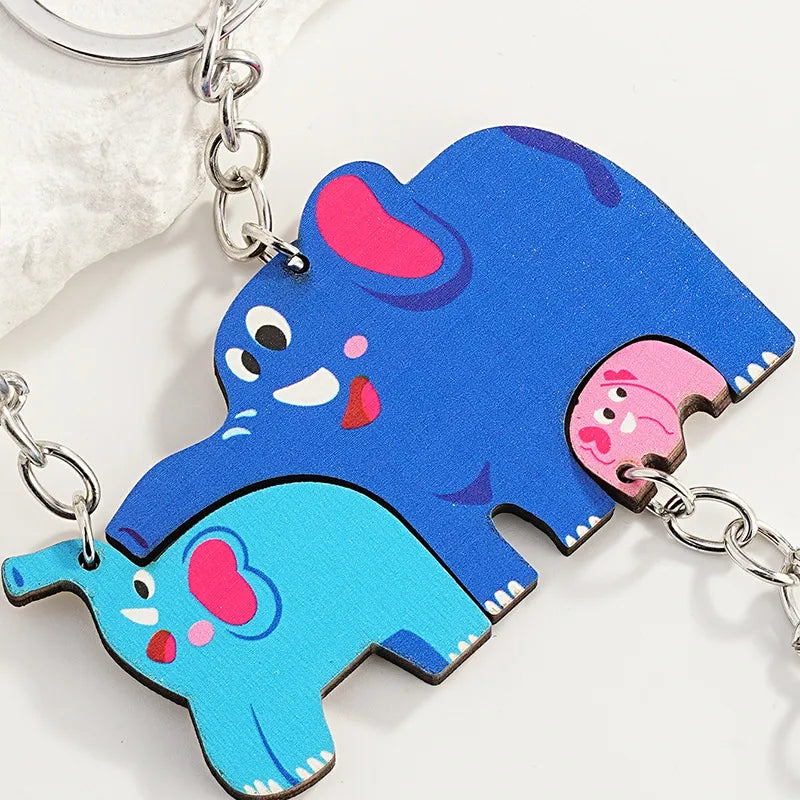 Cute Elephant Wood Unisex Keychain