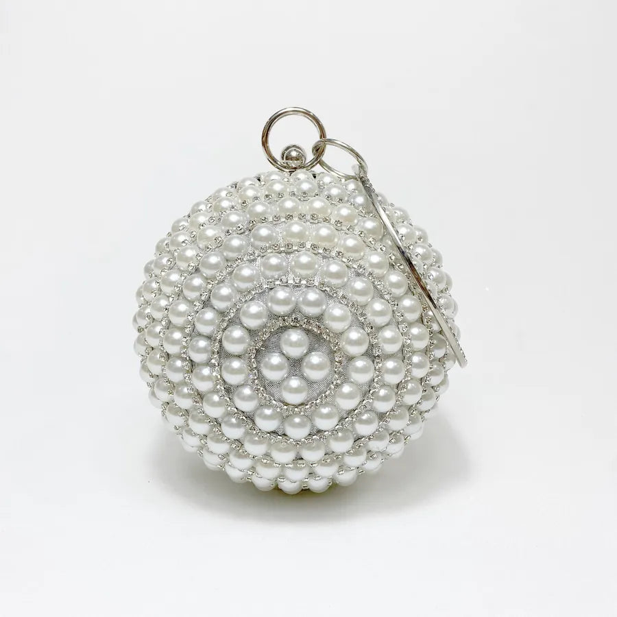 black gold silver pvc geometric pearl round evening bags