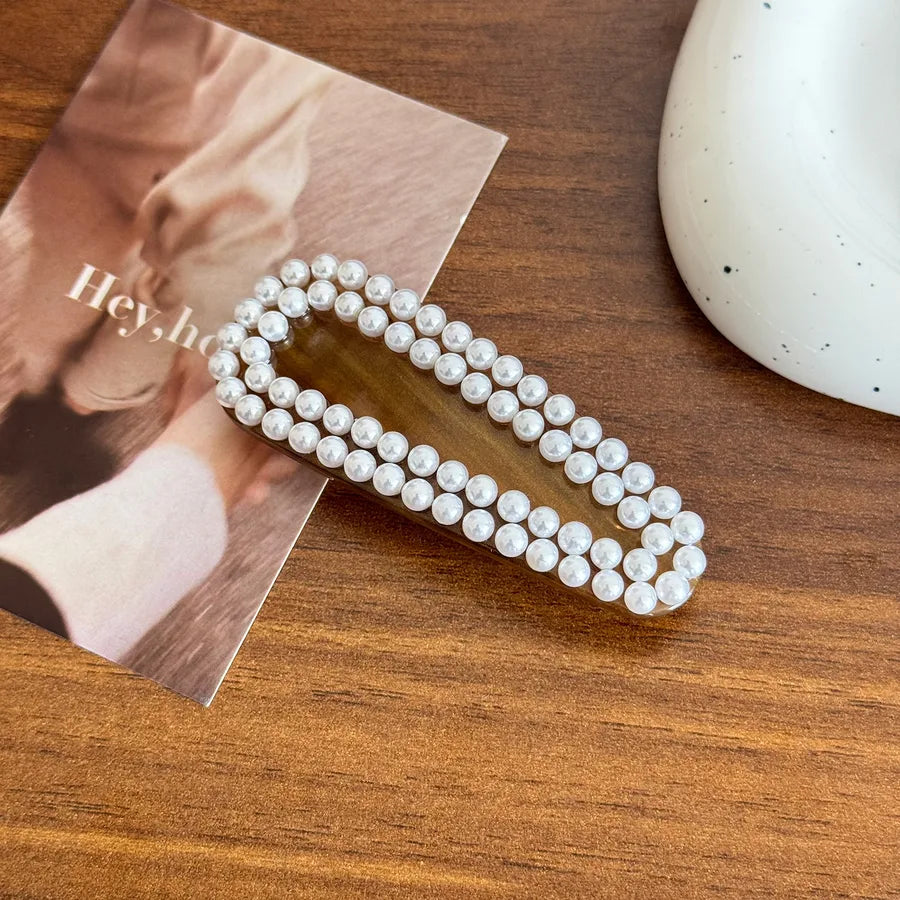 New High-End Pearl Embedded Acetate Hair Clips Versatile Bangs Hairpins Simple Tailor-made Spring Clamp Hair Accessories