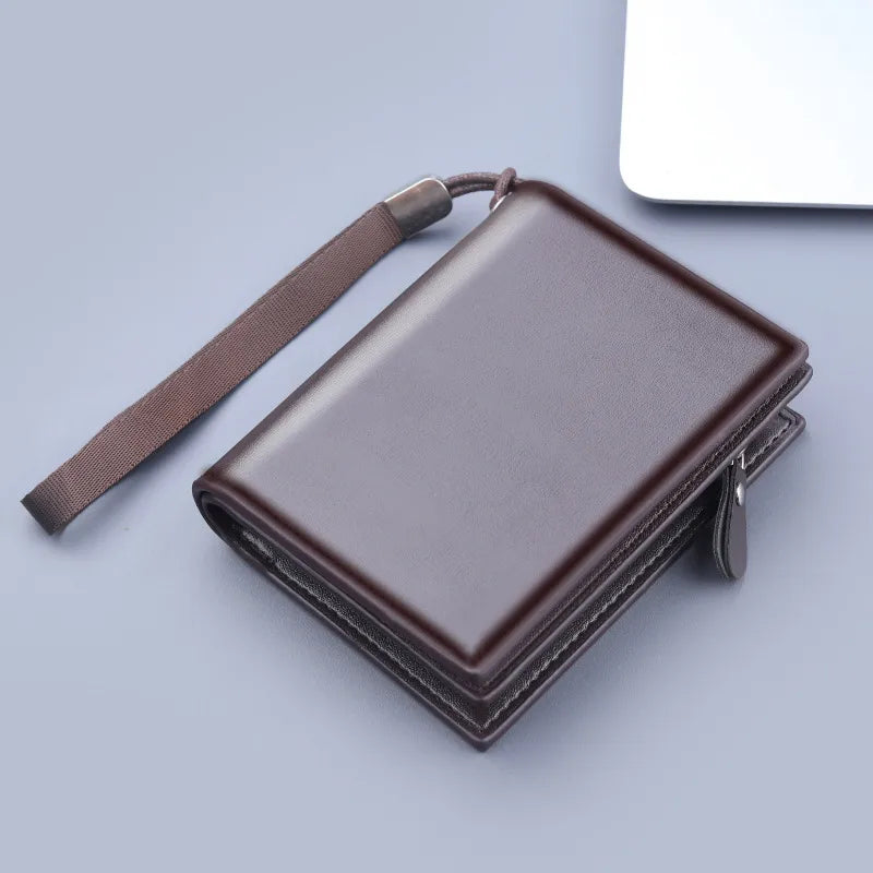 men's solid color pu leather zipper wallets