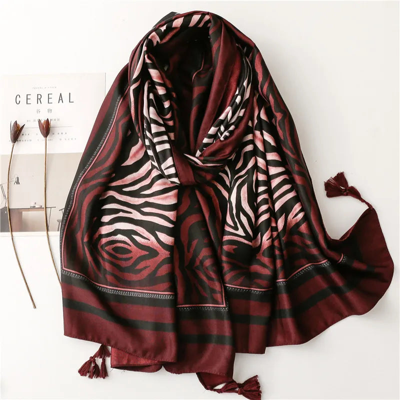 women's retro zebra polyester silk scarves