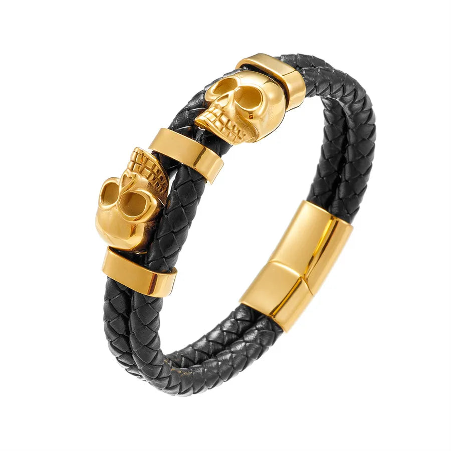Hip-Hop Geometric Stainless Steel Pu Leather Plating Men's Bracelets