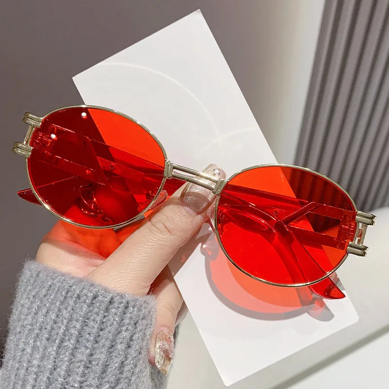 Elegant Basic Solid Color Ac Oval Frame Full Frame Women's Sunglasses