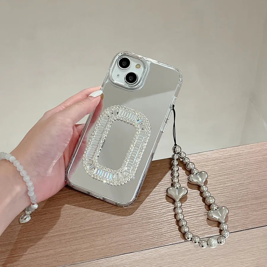 New Square Buckle Diamond Apple 15Promax Phone Case Suitable For iPhone 16 Full Cover Chain 13 11 Protective Cover