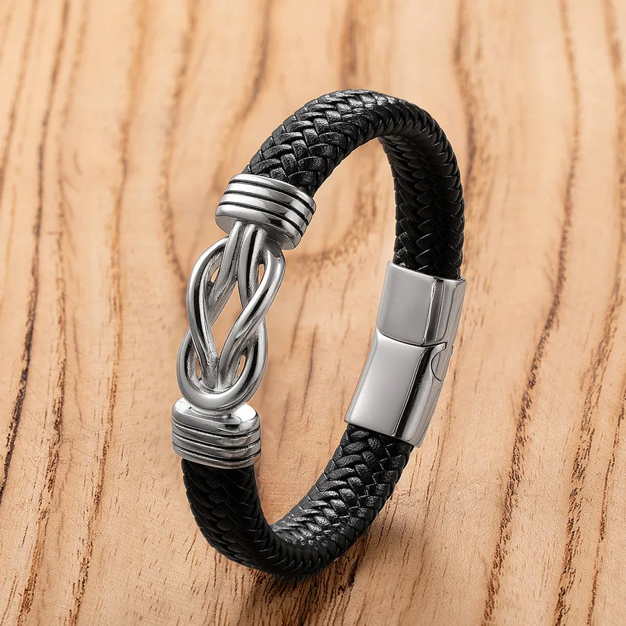 Vintage Style Punk Geometric 316 Stainless Steel Leather rope Men's Bracelets