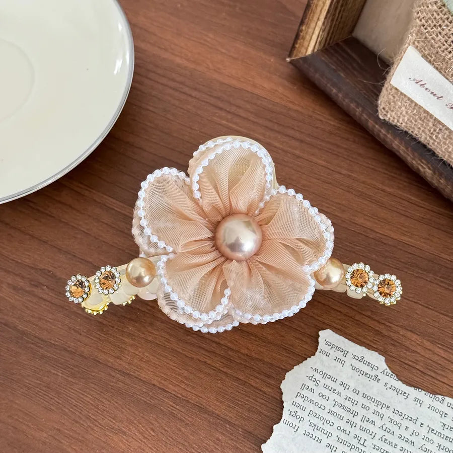 Dove Super Large Pearl Rhinestone Mesh Flower Hair Clip Elegant Sensation Shark Bite Hair Clip Women's Fashion Hair Accessories