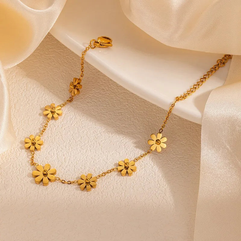Wholesale Jewelry Cute Sweet Classic Style Flower 304 Stainless Steel 18K Gold Plated Leg Chain
