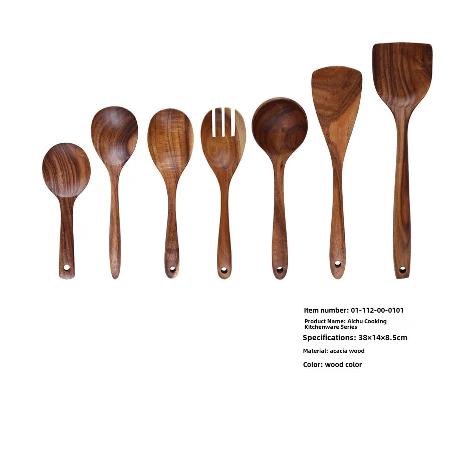 Spring Festival Kitchenware Dabuan New Acacia Wood Non-stick Pan Wooden Spatula High Temperature Resistant Solid Wood Hot Pot Spoon Wooden Spatula Spoon Set