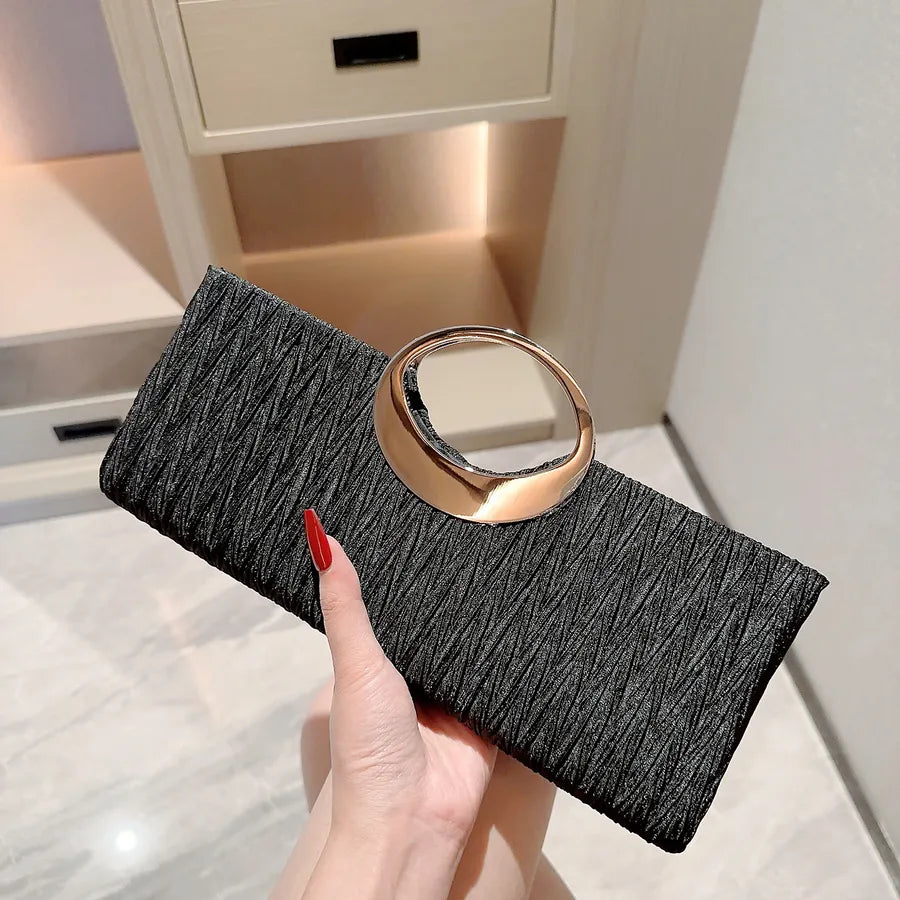 women's polyester solid color elegant square hidden buckle evening bag