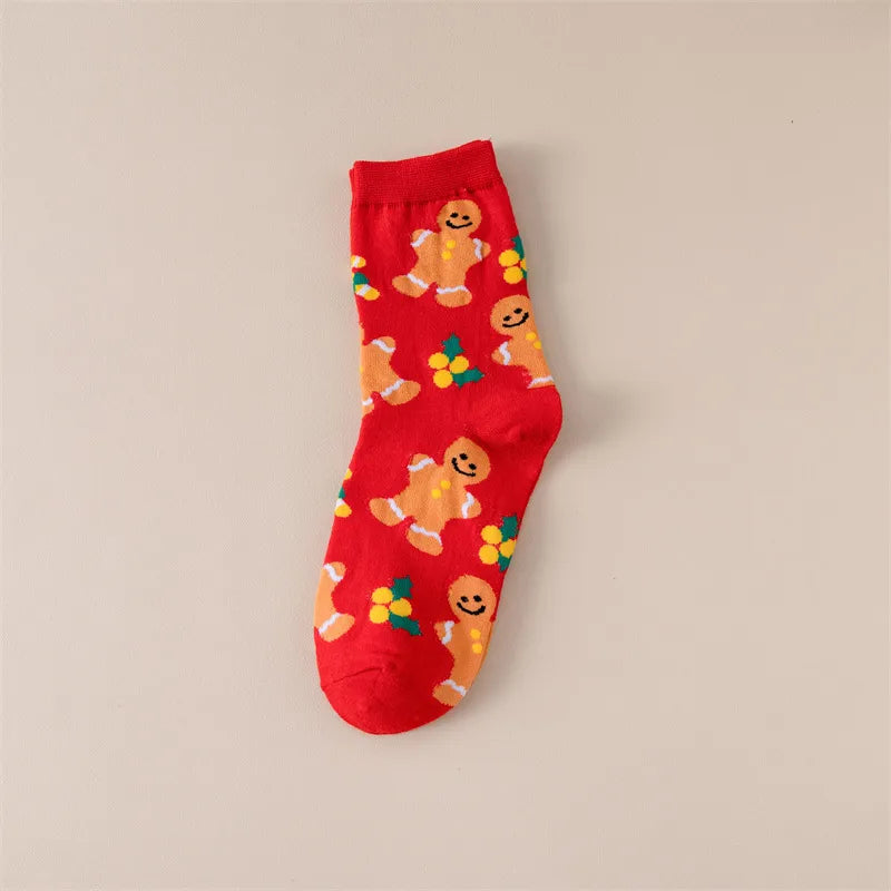 Cartoon Mid-Calf Women's Socks Deer Snowman Santa Claus Christmas Cotton Socks Trendy Autumn Winter Fashion Socks Gift