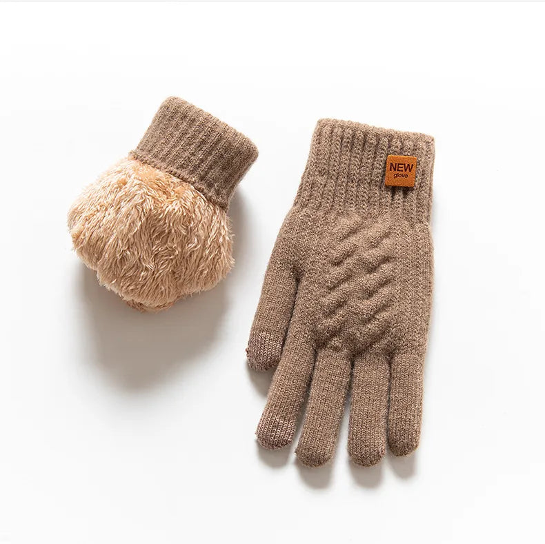 Thickened Double Layer Knitted Polar Fleece Touchscreen Gloves Men Women Outdoor Warm Windproof Winter Gloves Basic Style