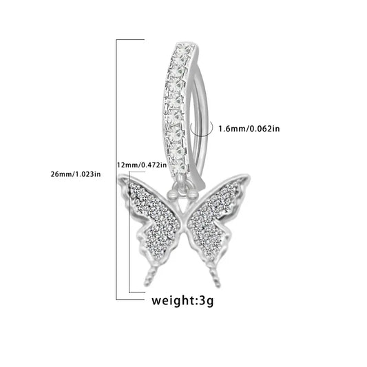 1 Piece Belly Rings Retro Punk Commute Heart Shape Wings Butterfly 316 Stainless Steel Alloy Inlay Resin Rhinestones Glass White Gold Plated