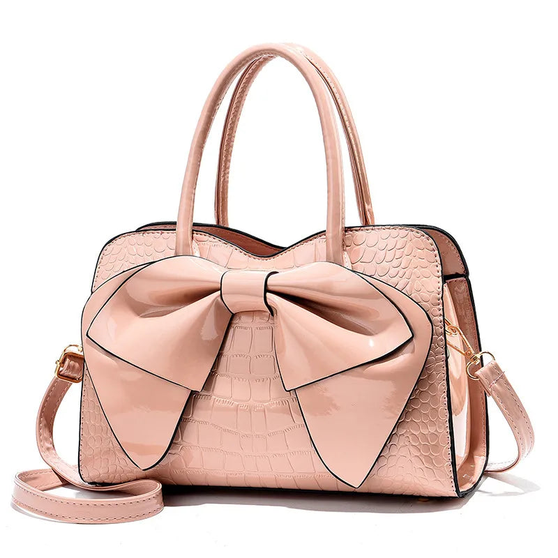 Women's Medium Pu Leather Bow Knot Classic Style Pillow Shape Zipper Handbag