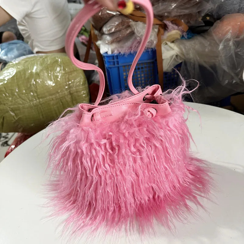 women's medium all seasons plush basic bucket bag