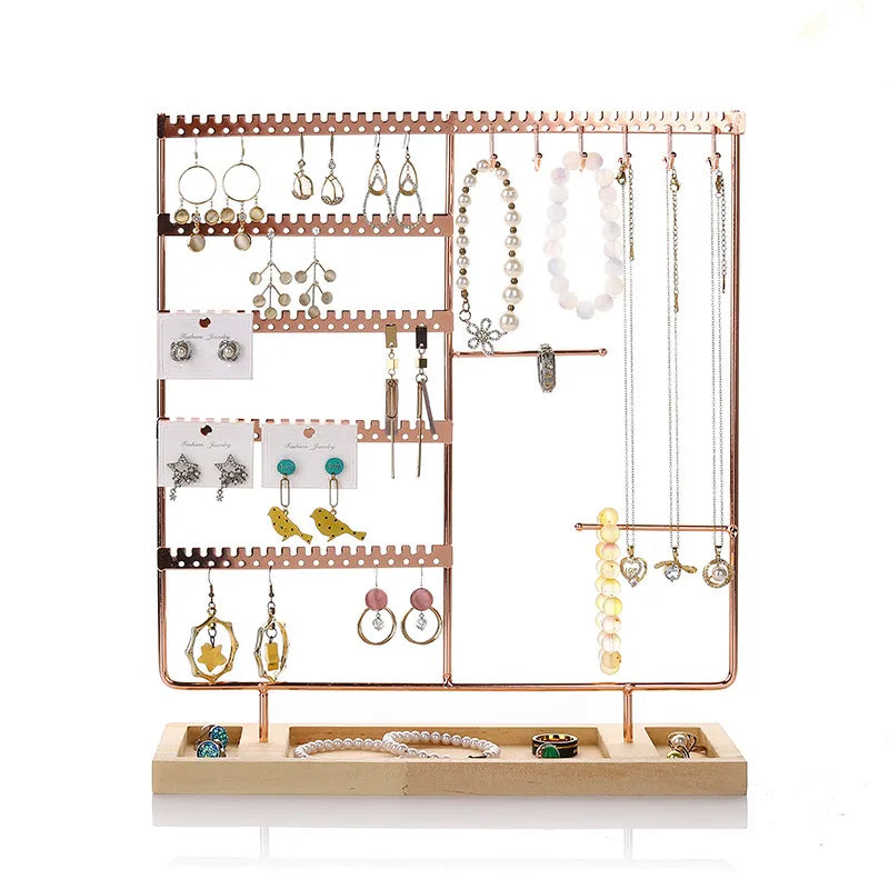 Simple Style Geometric solid wood Iron Jewelry Display