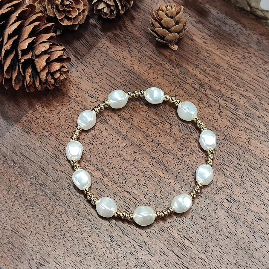 Vintage Style Simple Style Roman Style Geometric Imitation Pearl Copper Beaded Chain Beaded Bracelets Wholesale