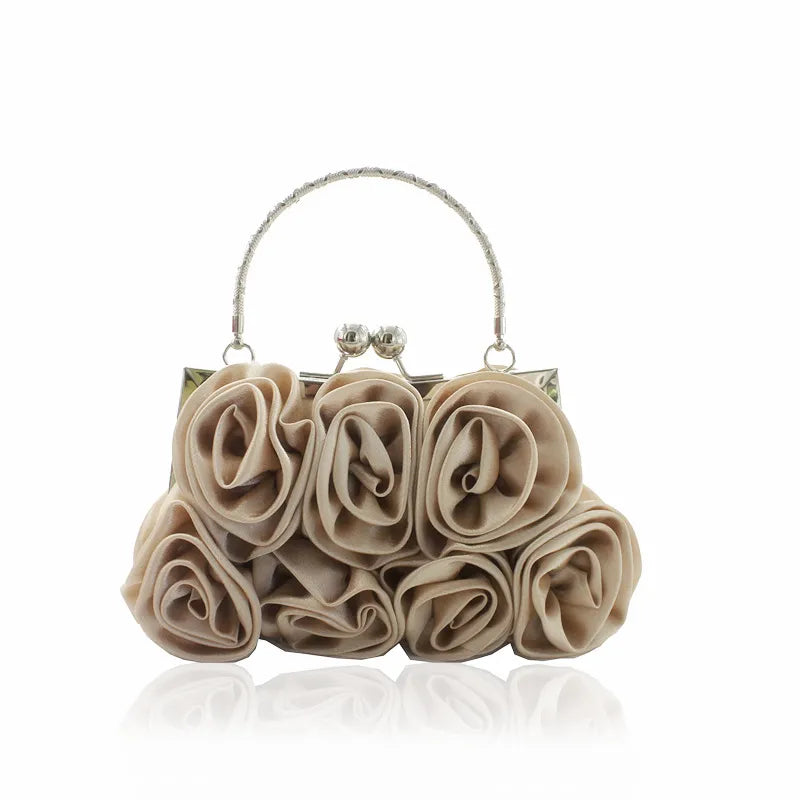 Sweet Elegant Rose Flower Handbag Evening Bag Bridal Maidsmaid Bridesmaid Handheld Crossbody Silk Satin Printed Floral Bag