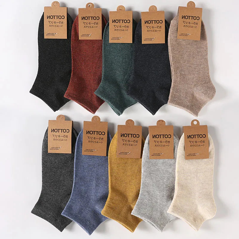 men's casual solid color cotton ankle socks